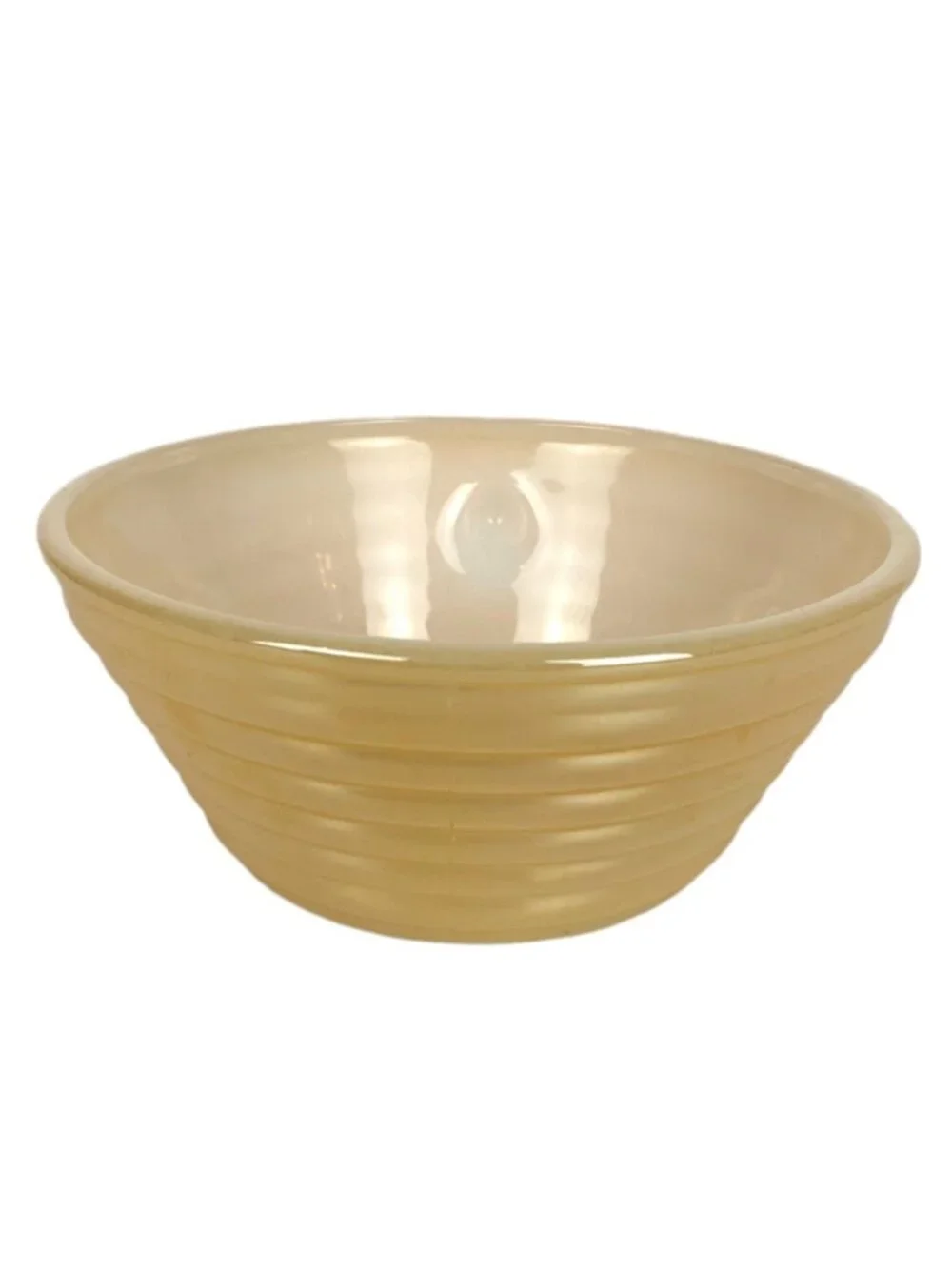Fire King Vintage Ribbed Peach Luster Handled Soup Bowl Beehive Design